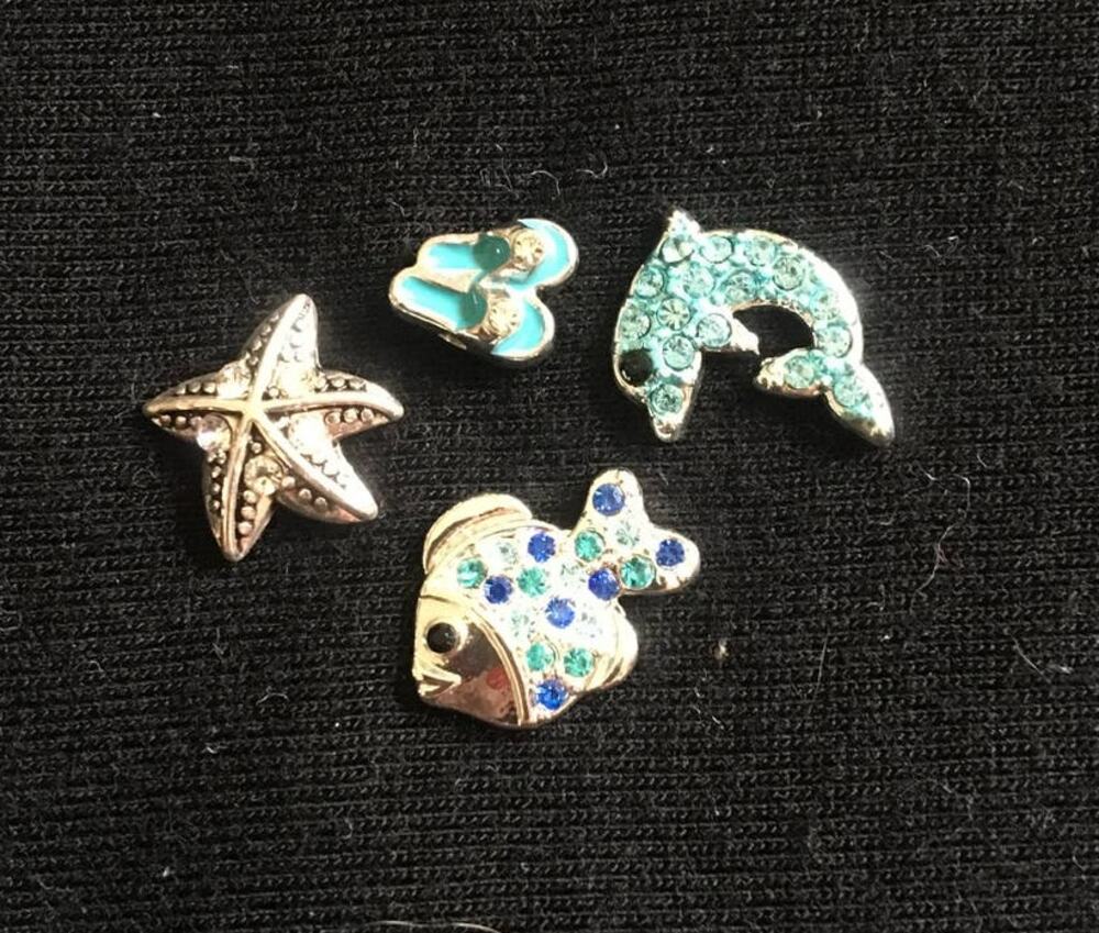 Lot of 3 Oregami Owl Floating Glass Stainless Steel Pendants, Necklace & Charms